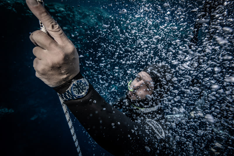 Diver Wearin Hanhart Aquasphere Freefall Dive Watch 